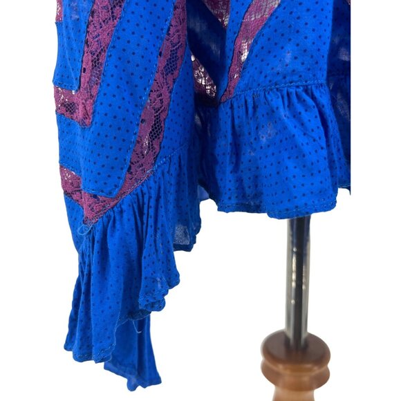 Free People Intimately Blue Polka Dot Tiered Ruffle Hem Voile & Lace Slip Dress - Picture 6 of 16